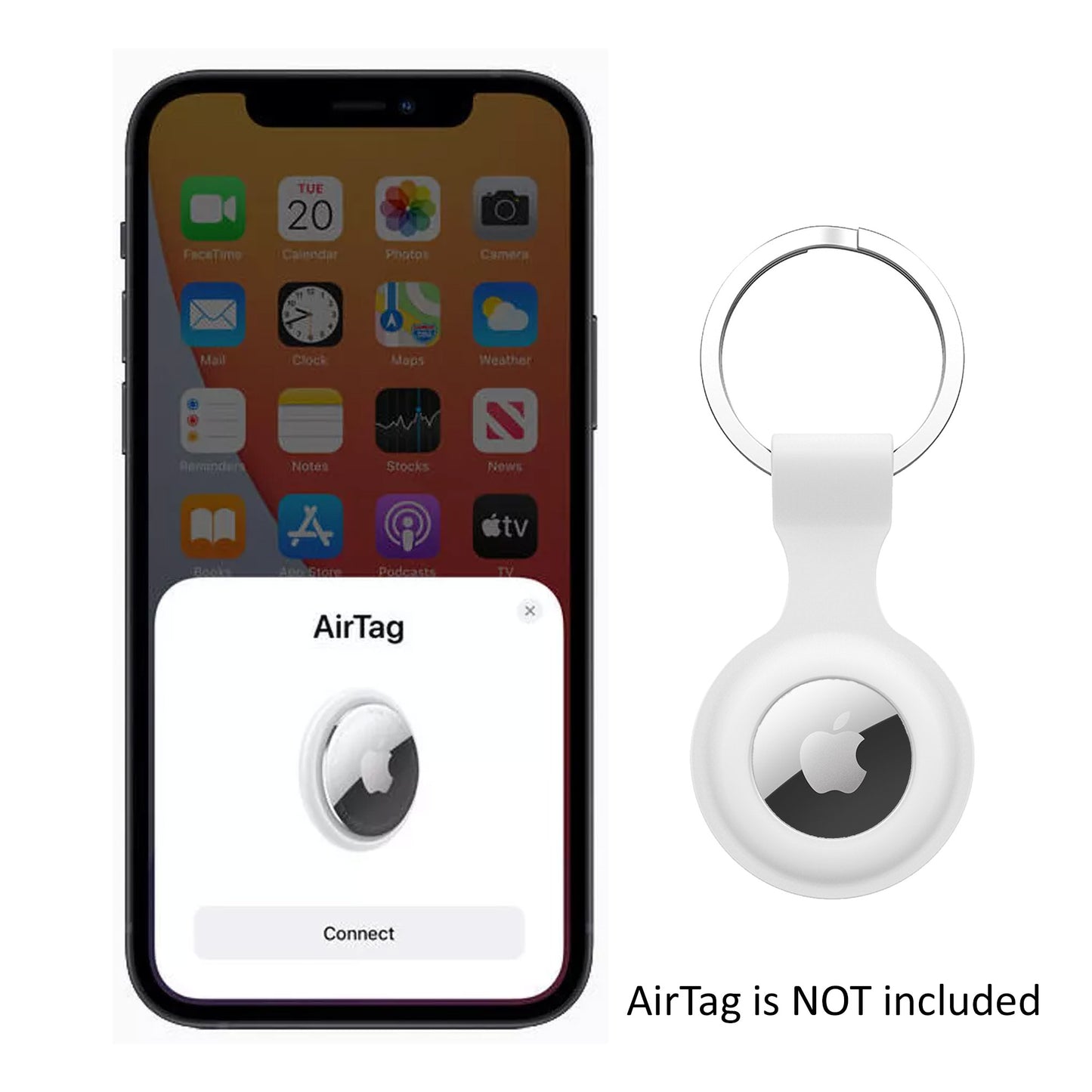 [1 pack] MEZON White Silicone Protective Case Holder for Apple AirTag Tracker with Keychain Ring (Silicone Hole, White)