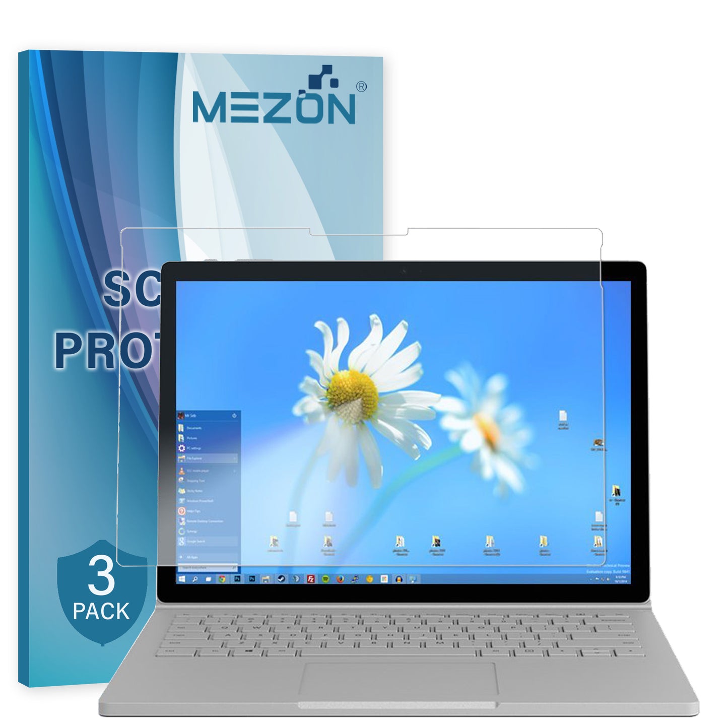 [3 Pack] MEZON Microsoft Surface Book (13.5") Ultra Clear Film Screen Protector – Case and Surface Pen Friendly