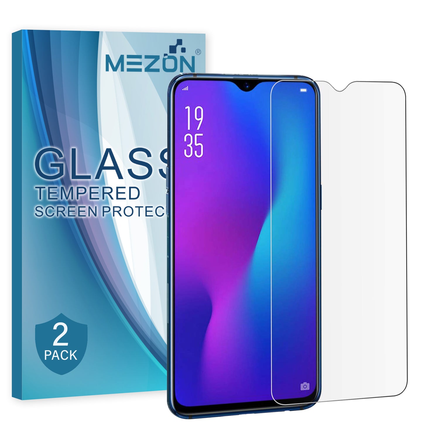[2 Pack] MEZON Vivo Y12 Tempered Glass 9H HD Crystal Clear Premium Case Friendly Screen Protector (Vivo Y12, 9H)
