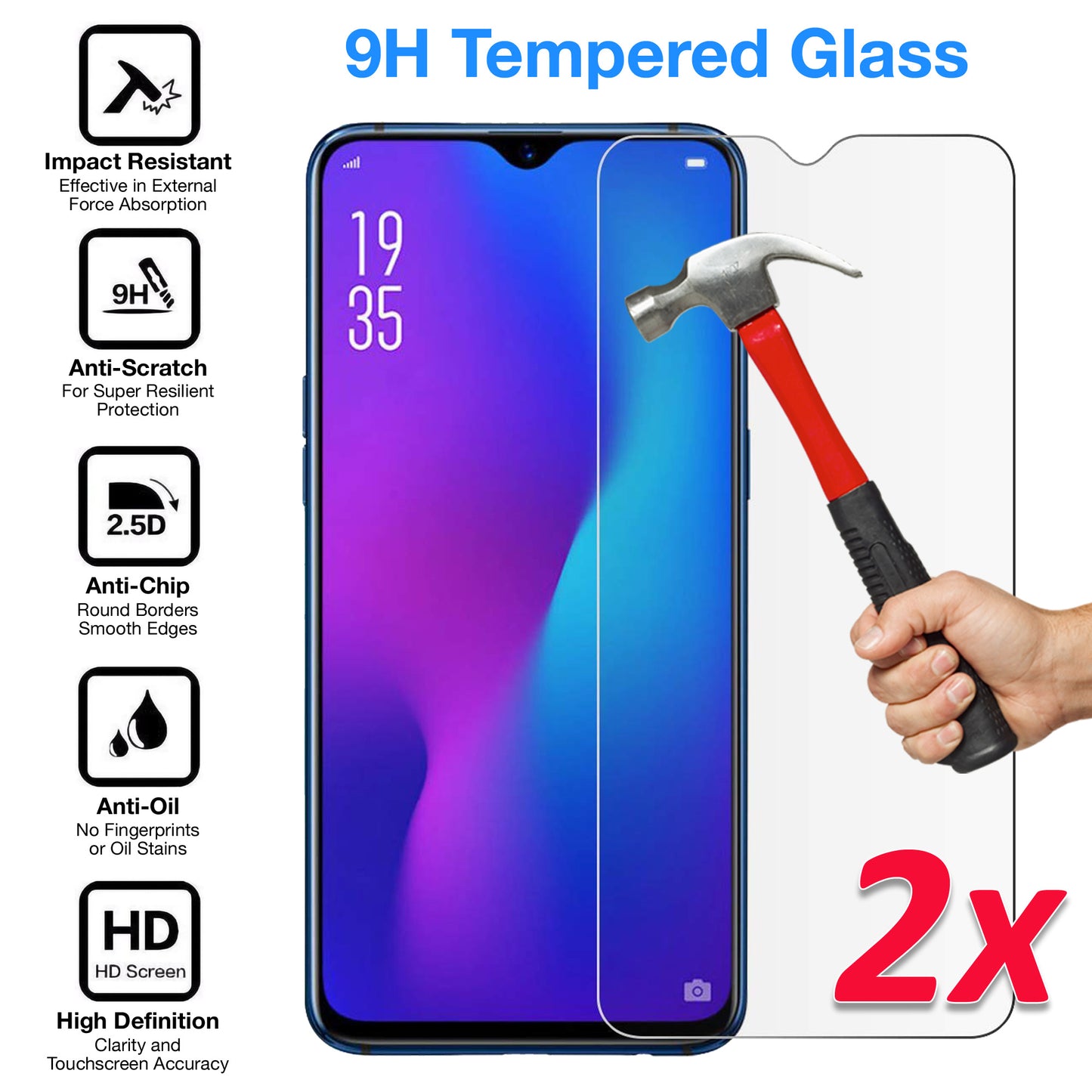 [2 Pack] MEZON Vivo Y12 Tempered Glass 9H HD Crystal Clear Premium Case Friendly Screen Protector (Vivo Y12, 9H)