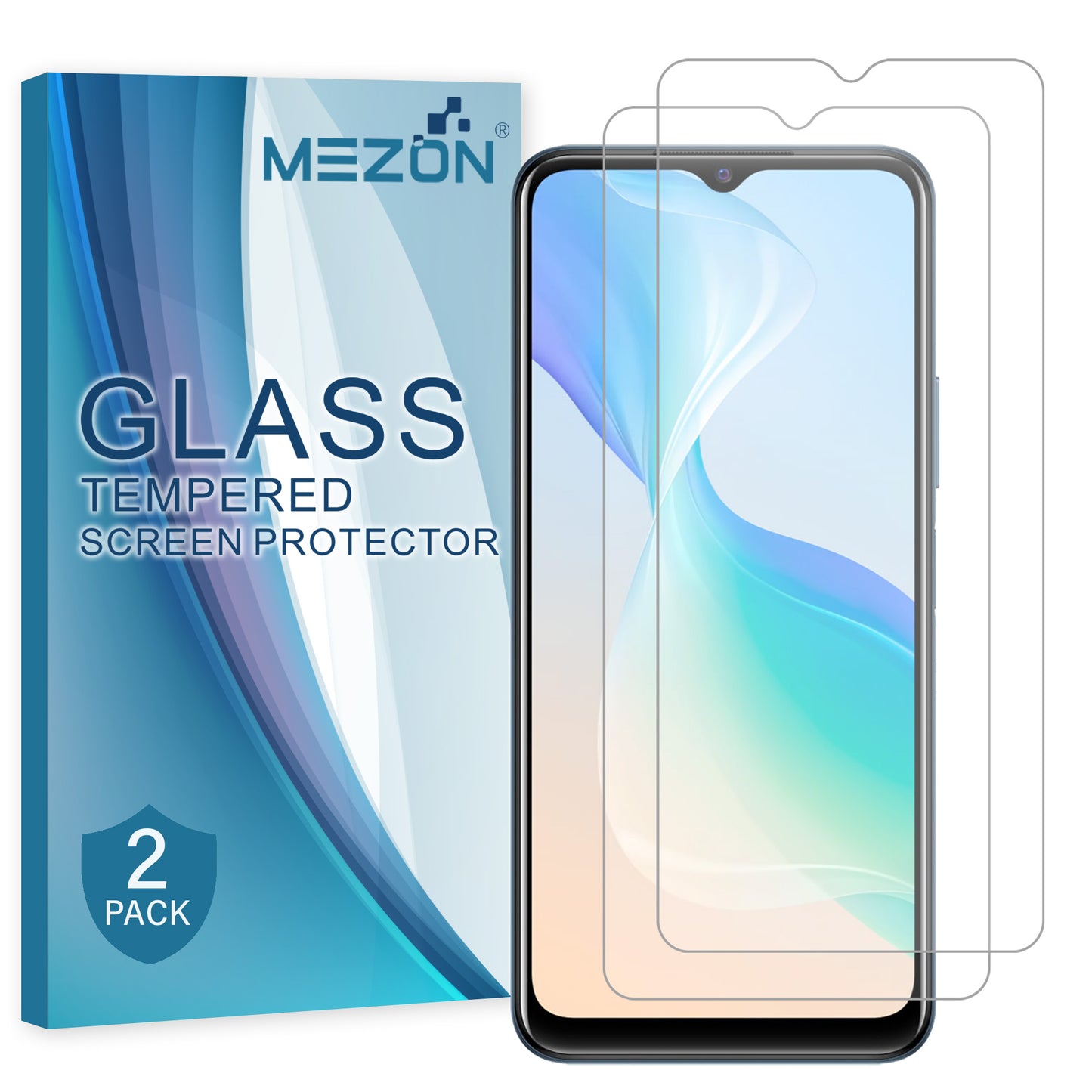 [2 Pack] MEZON Vivo Y55 5G Tempered Glass 9H HD Crystal Clear Premium Case Friendly Screen Protector (Vivo Y55 5G, 9H)