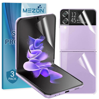 [3x in 1] MEZON Samsung Galaxy Z Flip4 Premium Hydrogel Clear Edge-to-Edge Full Coverage Screen Protector Fingerprint Film