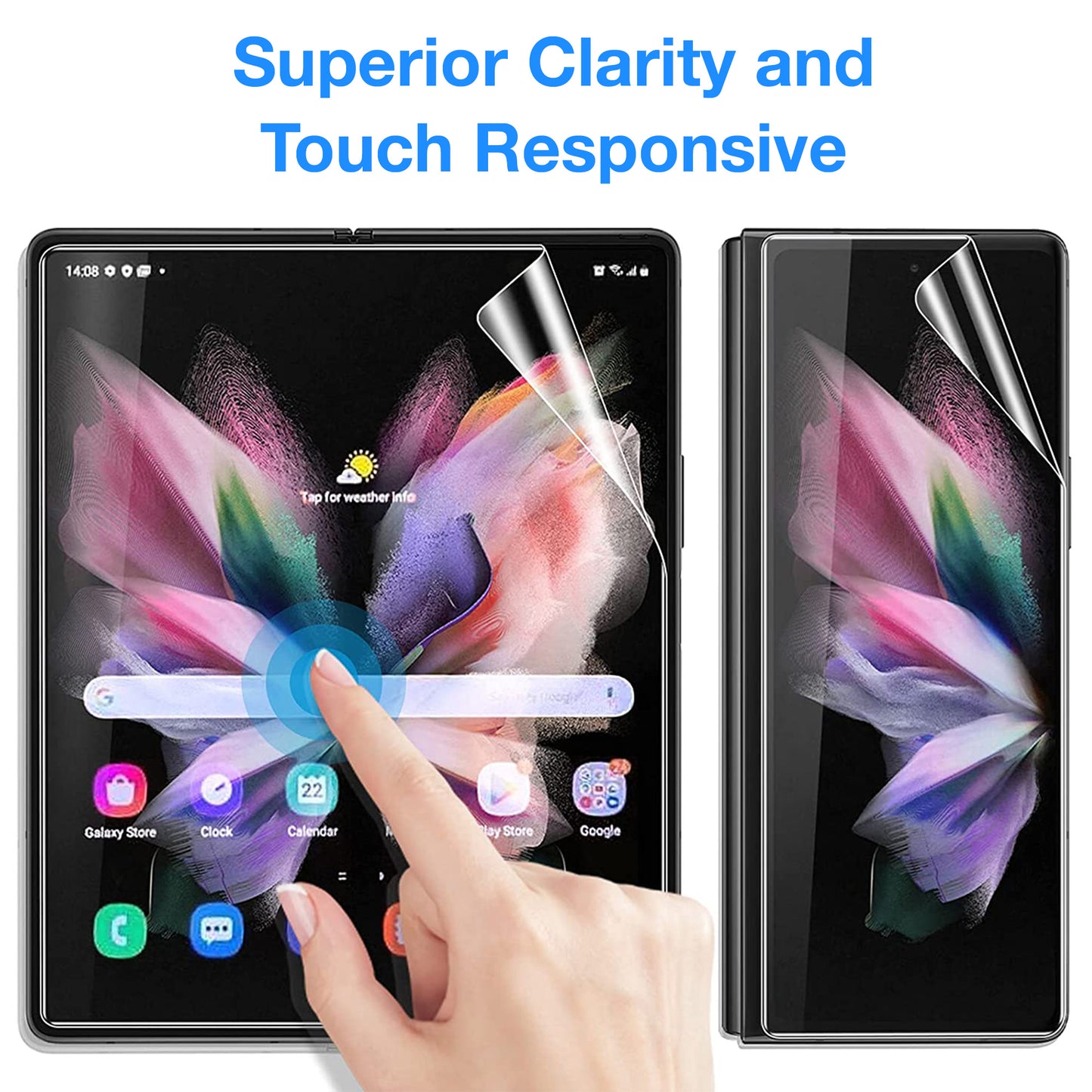 [3x in 1] MEZON Samsung Galaxy Z Fold4 Premium Hydrogel Clear Edge-to-Edge Full Coverage Screen Protector Fingerprint Film