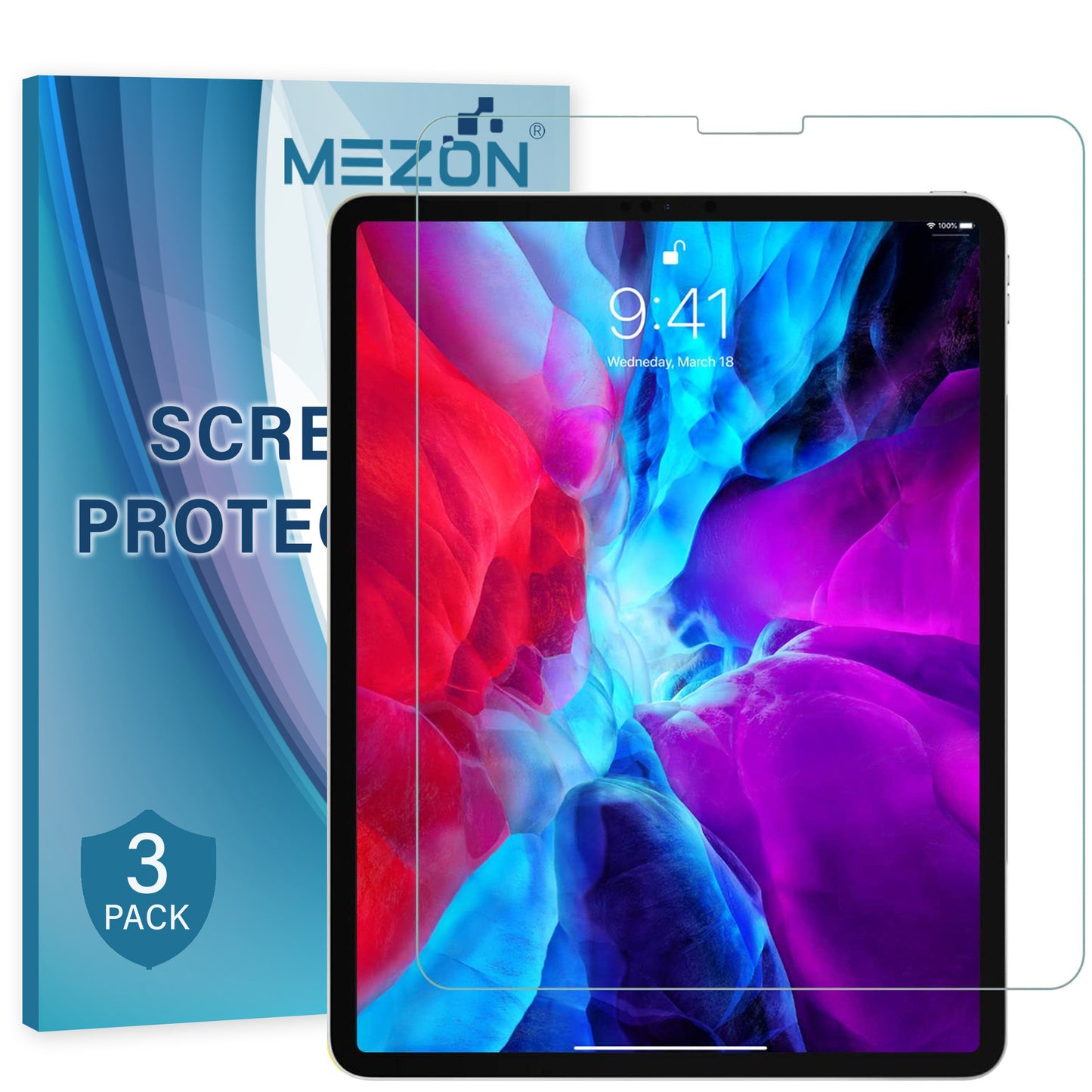 [3 Pack] MEZON Apple iPad Pro 12.9" 2020 Ultra Clear Film Case and Pencil Friendly Screen Protector (iPad Pro 12.9", Clear)