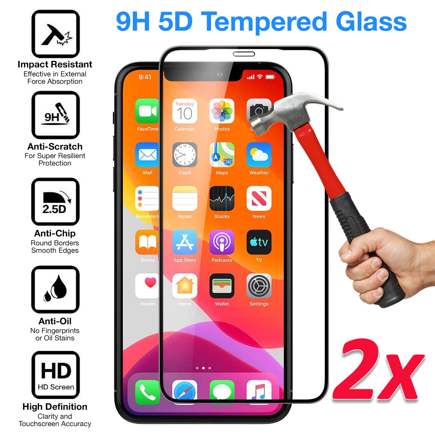 [2 Pack] MEZON Full Coverage Apple iPhone 11 (6.1") Tempered Glass Crystal Clear Premium Screen Protector (iPhone 11, 9H Full)