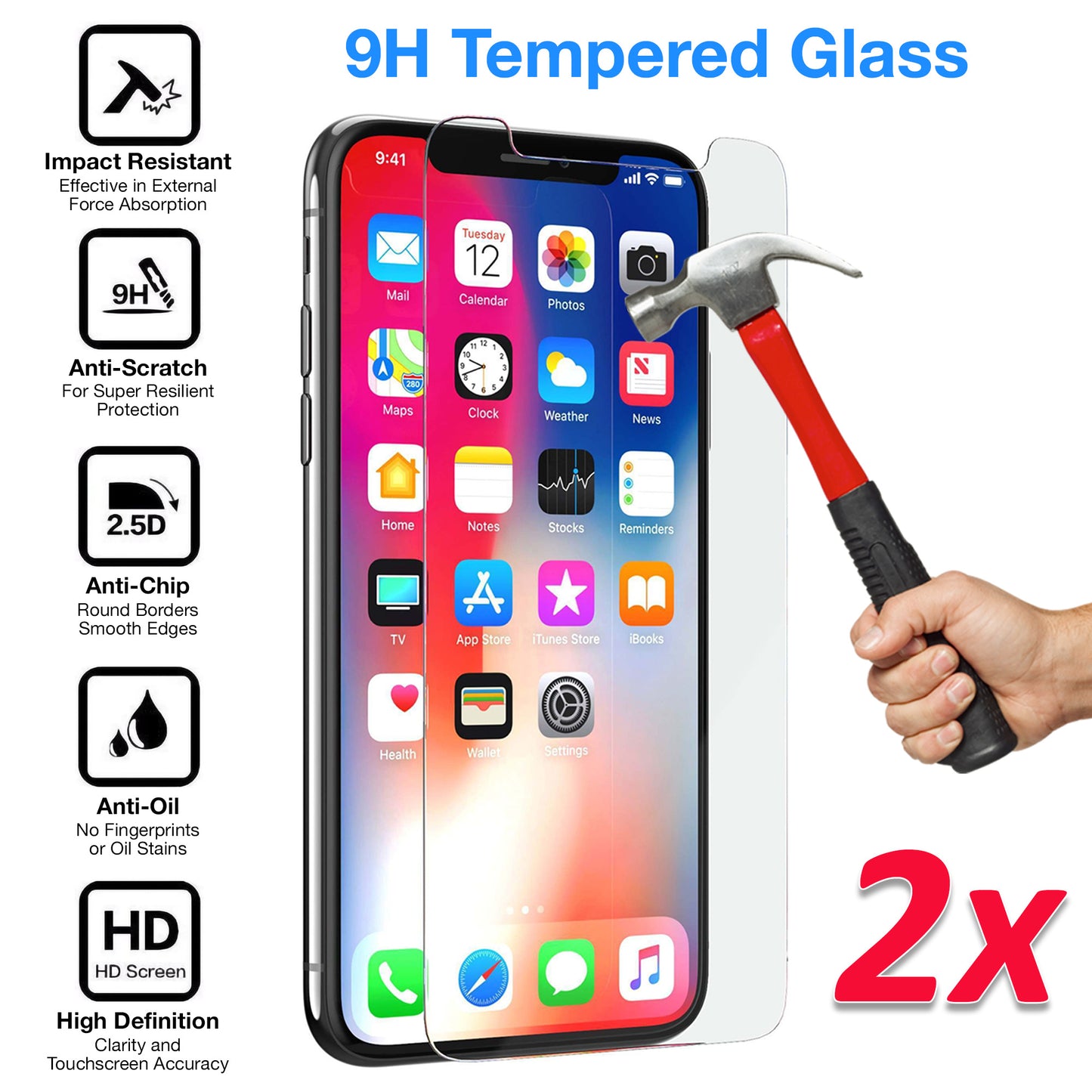 [2 Pack] MEZON Apple iPhone XR (6.1") Tempered Glass Crystal Clear Premium 9H HD Case Friendly Screen Protector (iPhone XR, 9H)