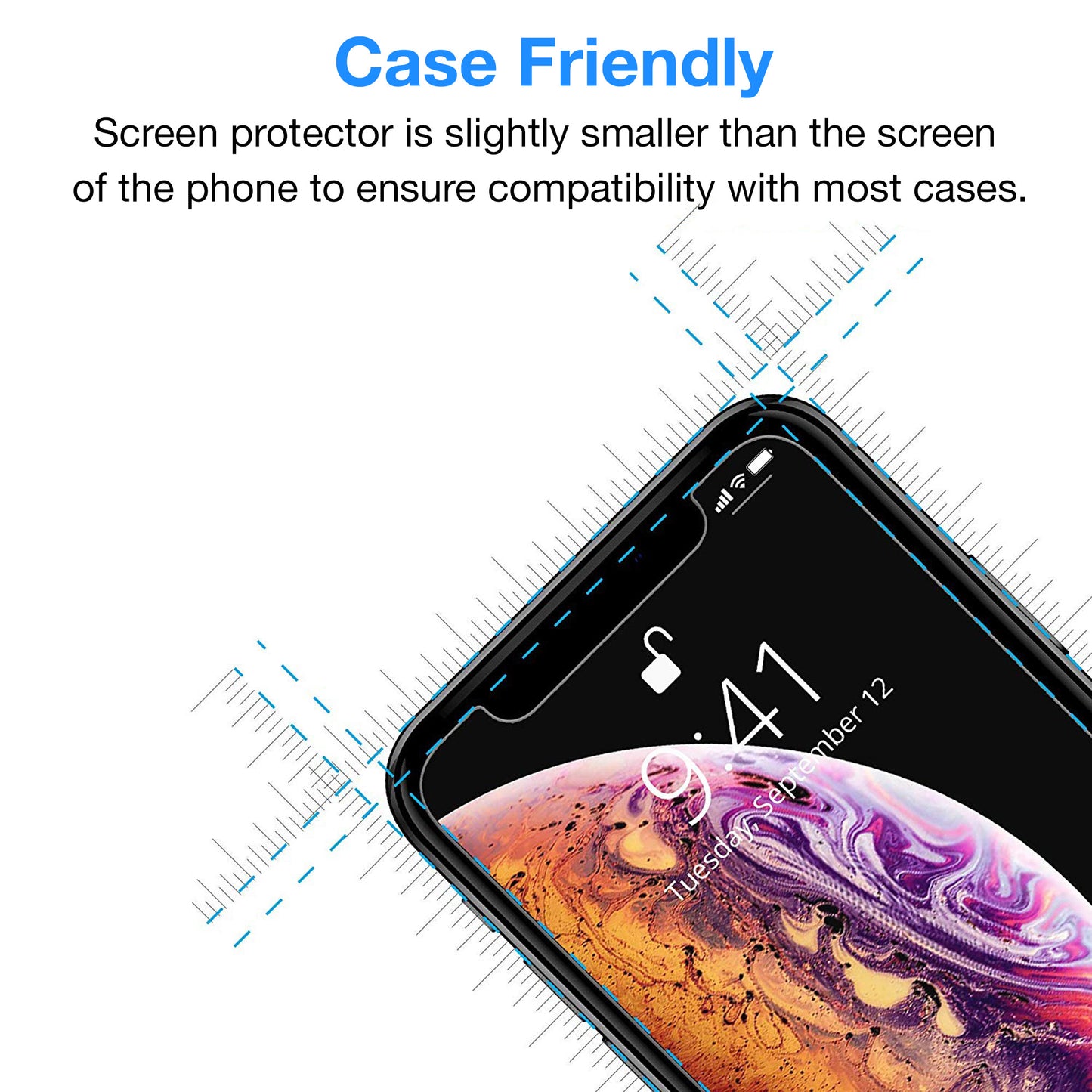 [2 Pack] MEZON Apple iPhone XS (5.8") Tempered Glass Crystal Clear Premium 9H HD Case Friendly Screen Protector (iPhone XS, 9H)