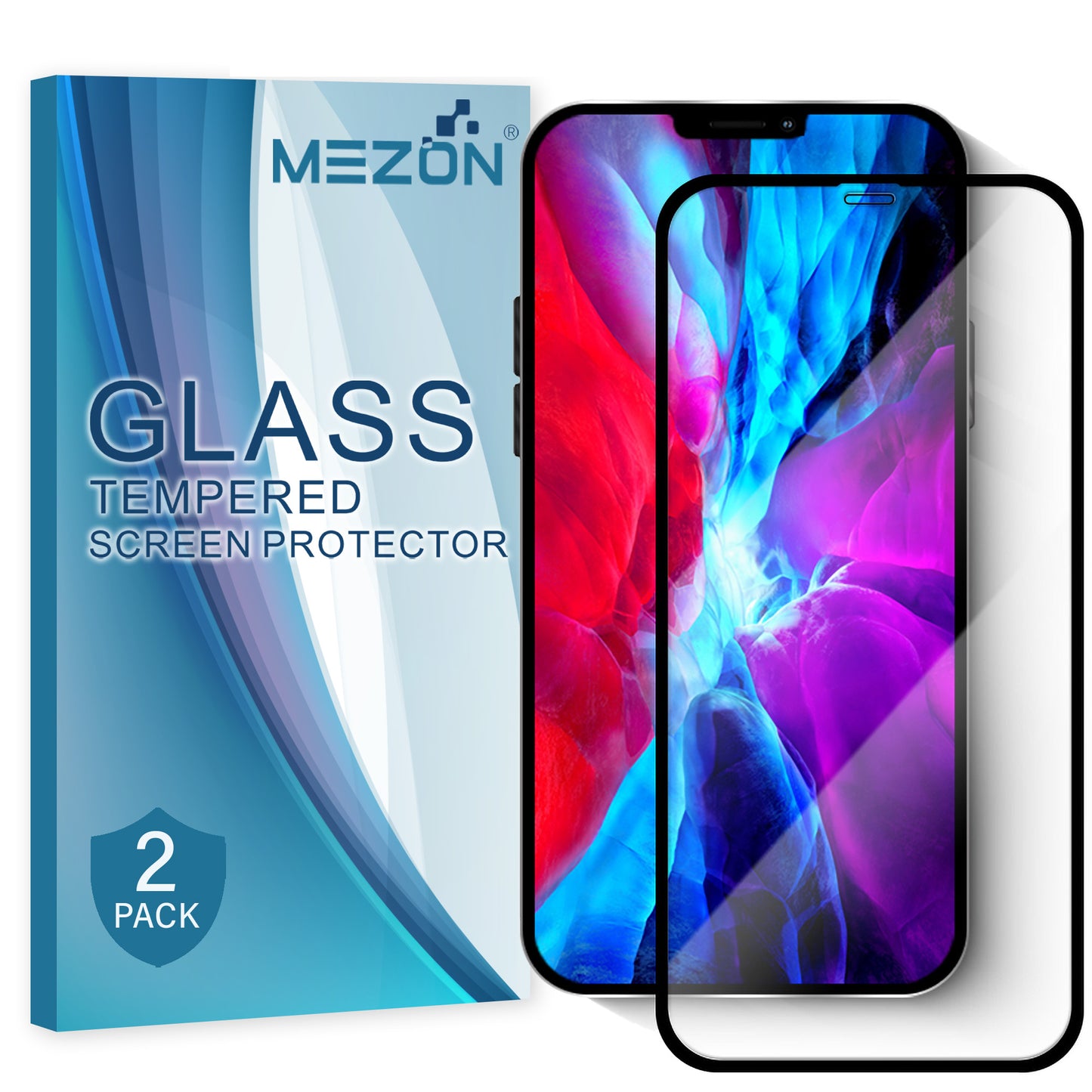 [2 Pack] MEZON Full Coverage Apple iPhone 12 Pro Max (6.7") Tempered Glass Crystal Clear Premium 9H HD Screen Protector