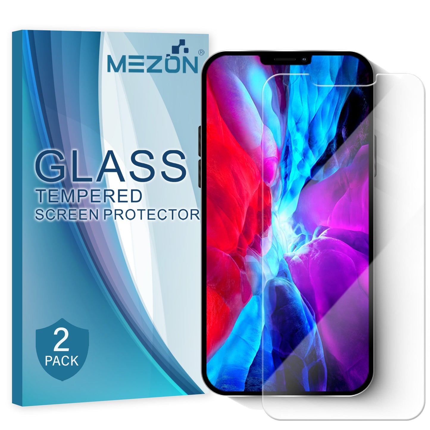 [2 Pack] MEZON Apple iPhone 12 Mini (5.4") Tempered Glass Crystal Clear Premium 9H HD Case Friendly Screen Protector