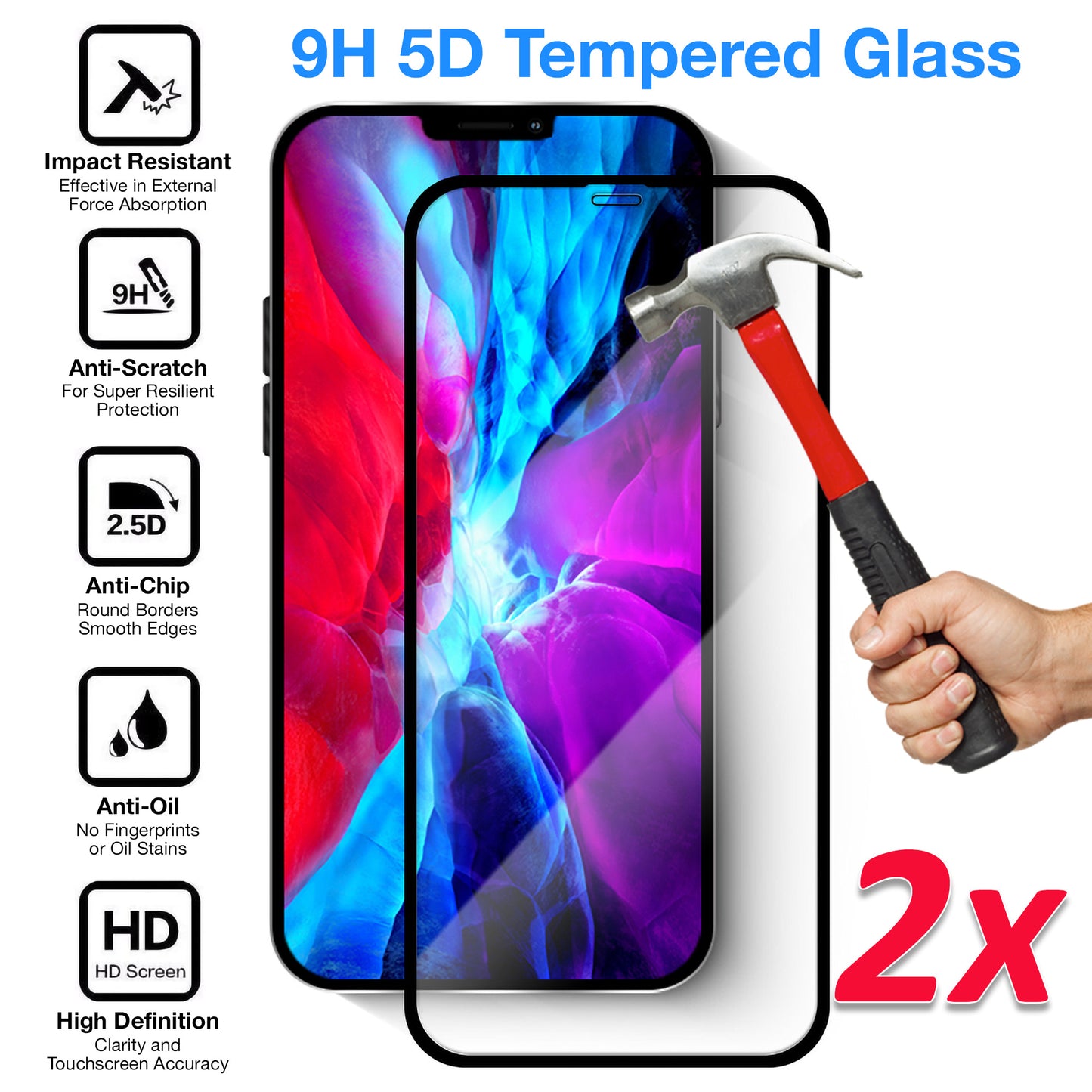 [2 Pack] MEZON Full Coverage Apple iPhone 12 Pro Max (6.7") Tempered Glass Crystal Clear Premium 9H HD Screen Protector