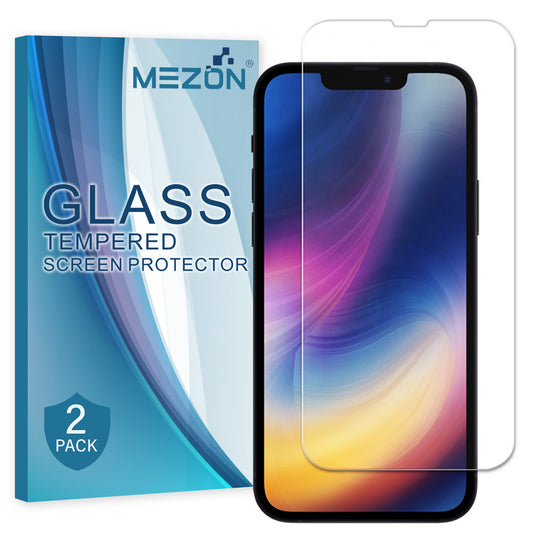 [2 Pack] MEZON Tempered Glass for iPhone 13 (6.1") Crystal Clear Premium 9H HD Case Friendly Screen Protector