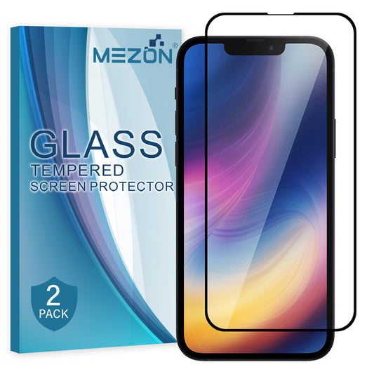 [2 Pack] MEZON Full Coverage Tempered Glass for iPhone 13 Pro (6.1") Crystal Clear Premium 9H HD Screen Protector