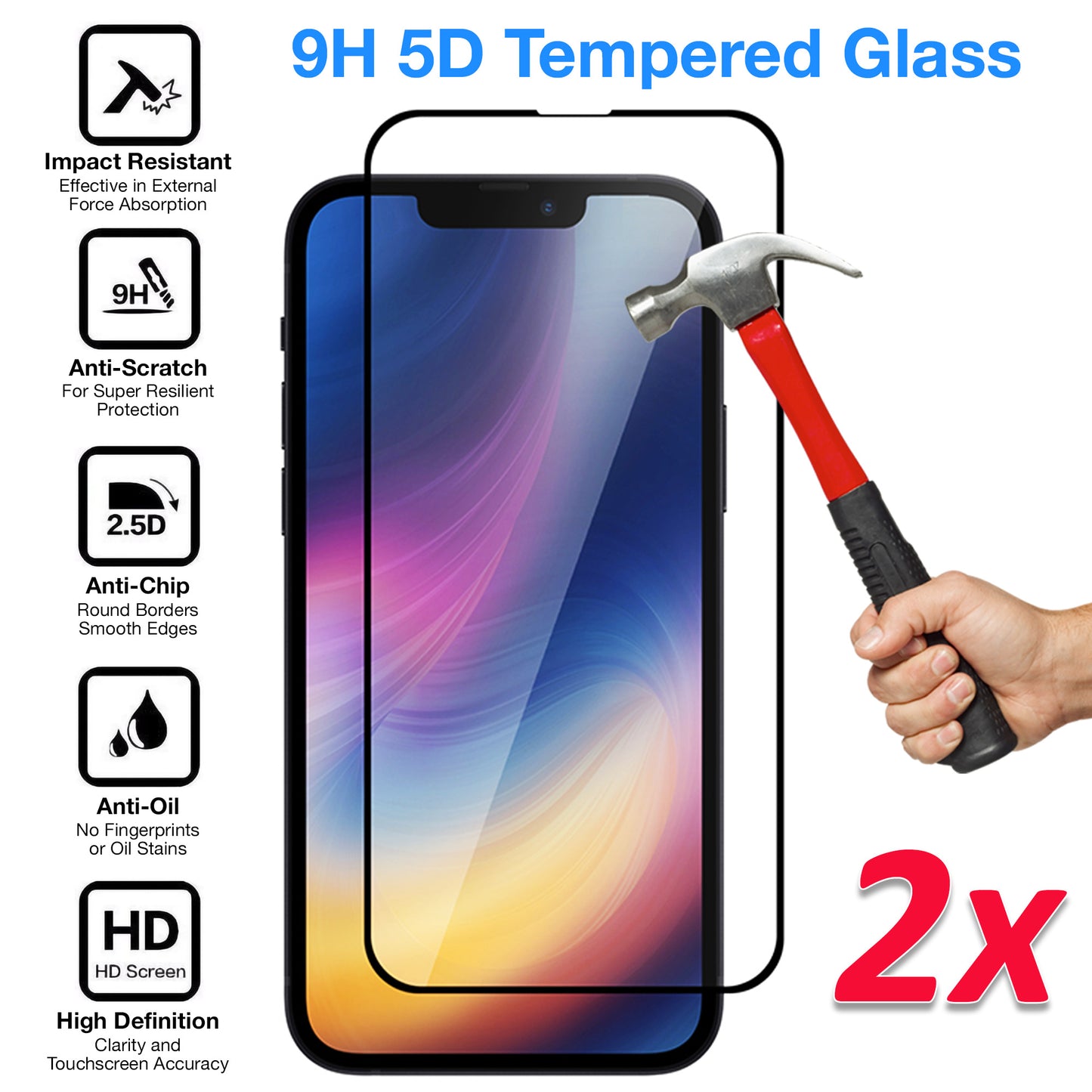 [2 Pack] MEZON Full Coverage Tempered Glass for iPhone 13 (6.1") Crystal Clear Premium 9H HD Screen Protector