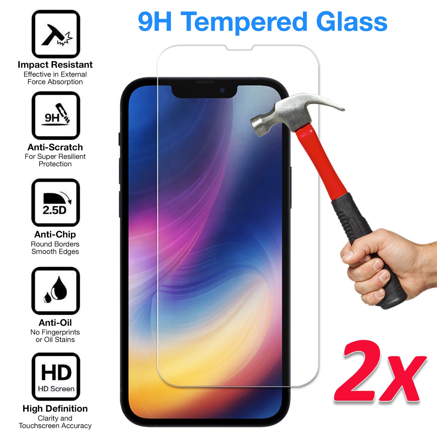 [2 Pack] MEZON Tempered Glass for iPhone 13 Pro (6.1") Crystal Clear Premium 9H HD Case Friendly Screen Protector