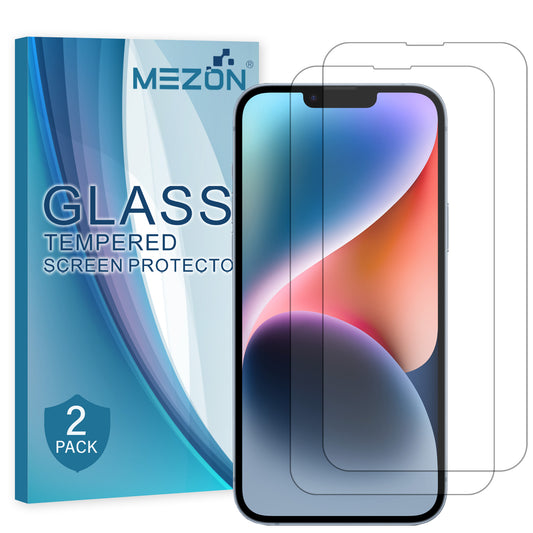 [2 Pack] MEZON Tempered Glass for iPhone 14 Plus (6.7") Crystal Clear Premium 9H HD Case Friendly Screen Protector
