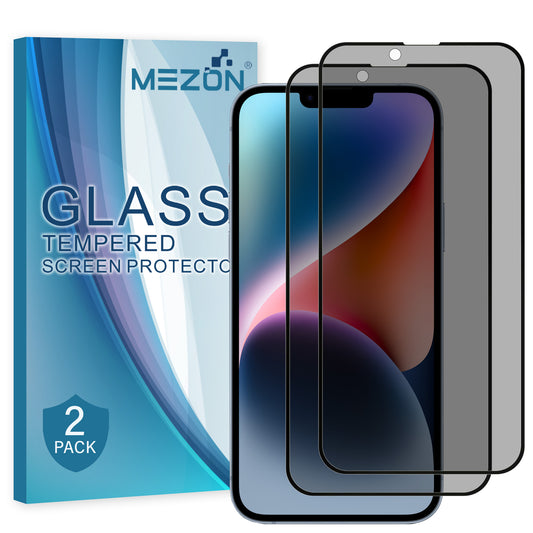 [2 Pack] MEZON Privacy Anti-Spy Full Coverage iPhone 14 Plus (6.7") Tempered Glass Premium 9H HD Screen Protectors