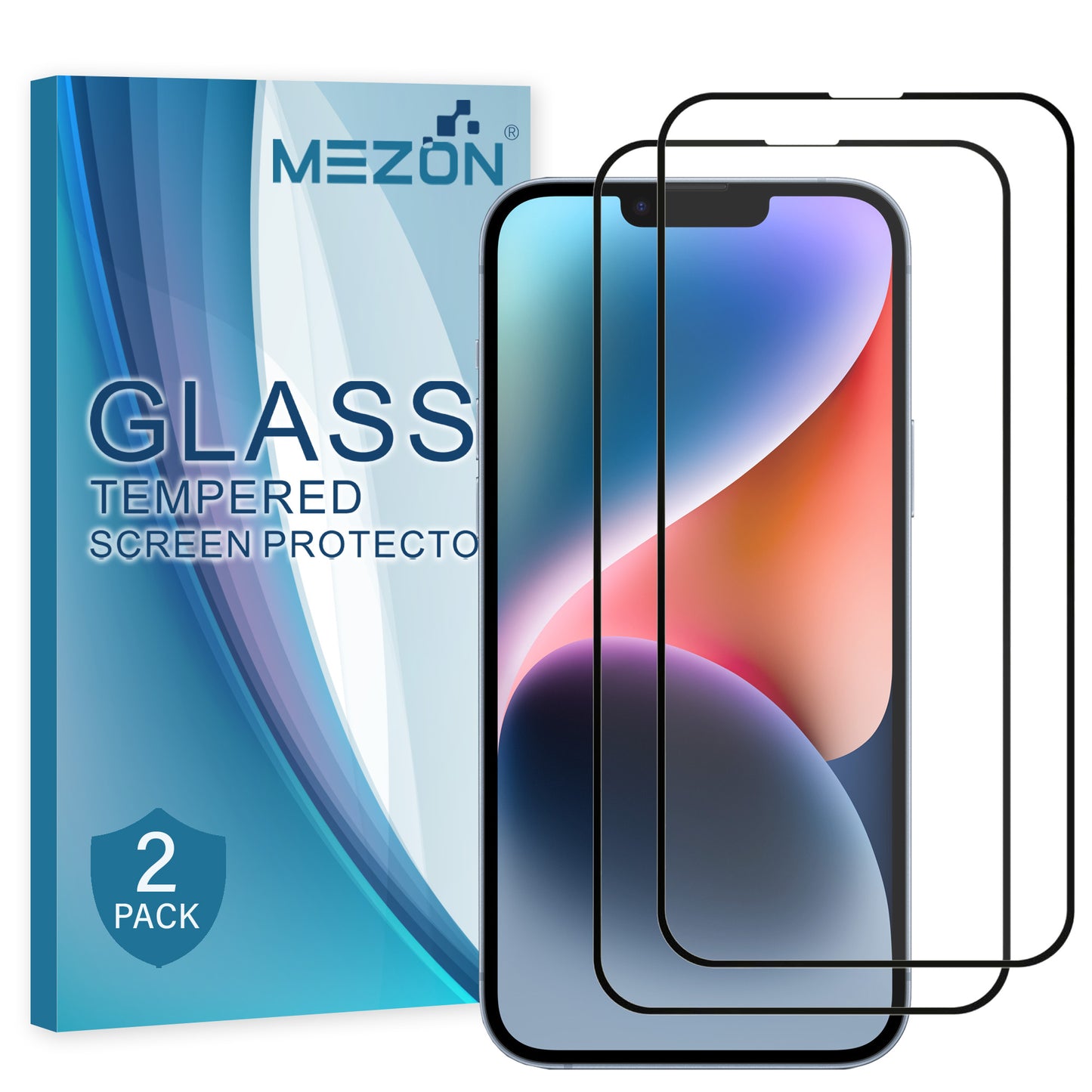 [2 Pack] MEZON Full Coverage Tempered Glass for iPhone 14 Plus (6.7") Crystal Clear Premium 9H HD Screen Protector