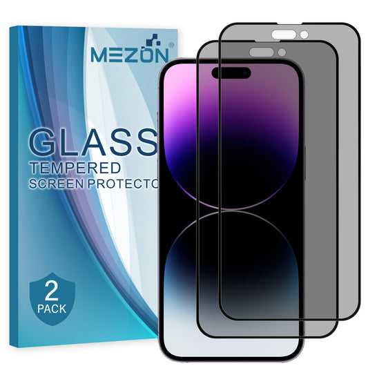 [2 Pack] MEZON Privacy Anti-Spy Full Coverage iPhone 14 Pro (6.1") Tempered Glass Premium 9H HD Screen Protectors
