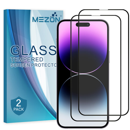 [2 Pack] MEZON Full Coverage Tempered Glass for iPhone 14 Pro (6.1") Crystal Clear Premium 9H HD Screen Protector