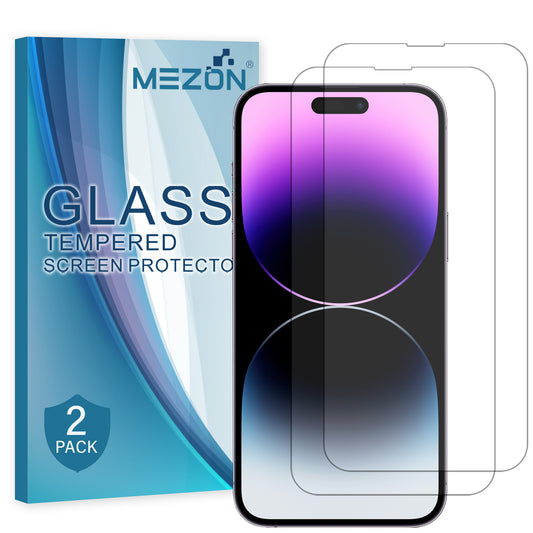 [2 Pack] MEZON Tempered Glass for iPhone 14 Pro (6.1") Crystal Clear Premium 9H HD Case Friendly Screen Protector