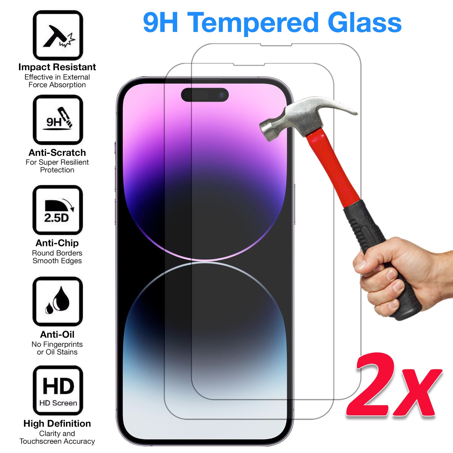 [2 Pack] MEZON Tempered Glass for iPhone 14 Pro (6.1") Crystal Clear Premium 9H HD Case Friendly Screen Protector