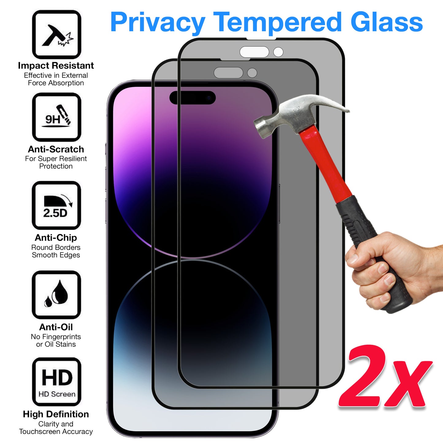 [2 Pack] MEZON Privacy Anti-Spy Full Coverage iPhone 14 Pro (6.1") Tempered Glass Premium 9H HD Screen Protectors