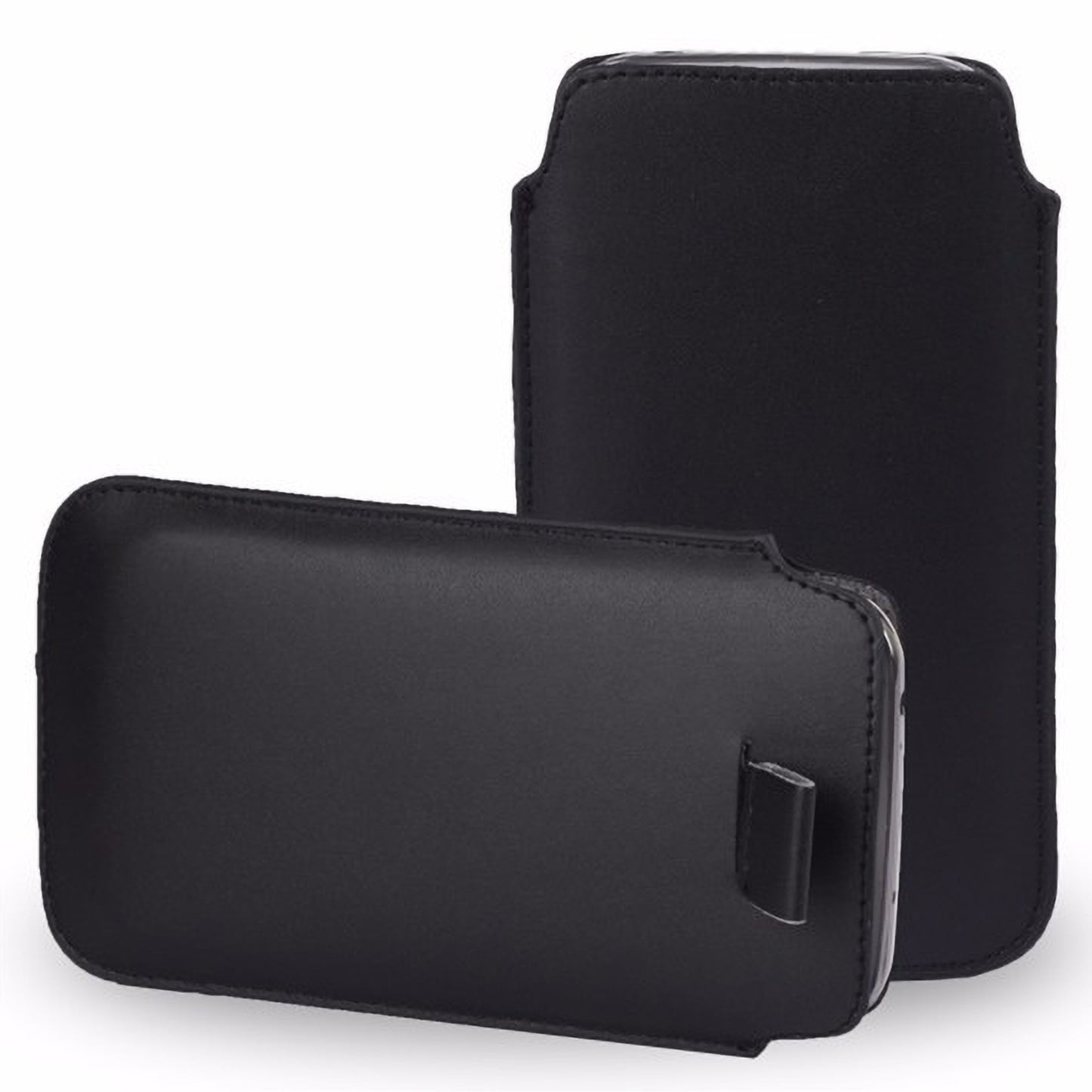 MEZON Pull Tab Slim Pouch for iPhone 14 Pro (6.1") PU Leather Sleeve Case – Shock Absorption – Black