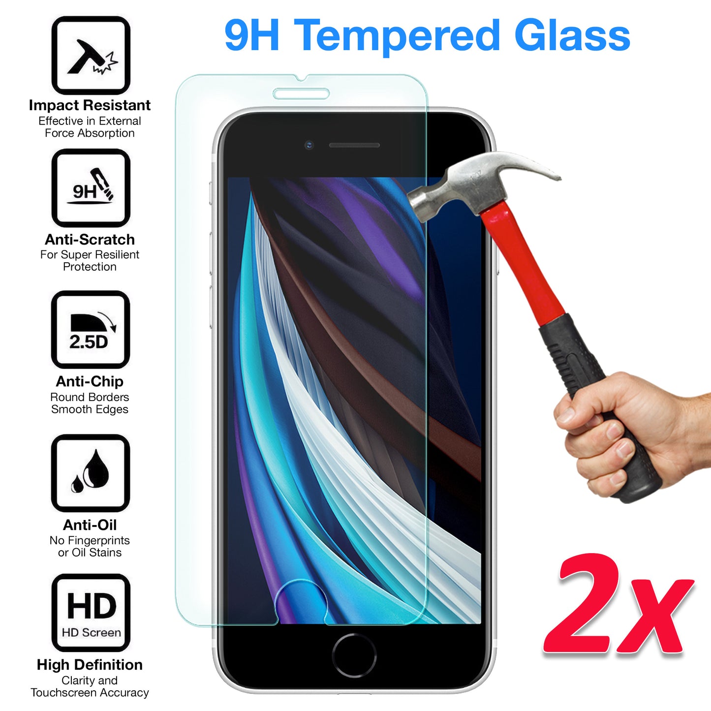 [2 Pack] MEZON Apple iPhone SE 2020 (4.7") Tempered Glass Crystal Clear Premium 9H HD Case Friendly Screen Protector