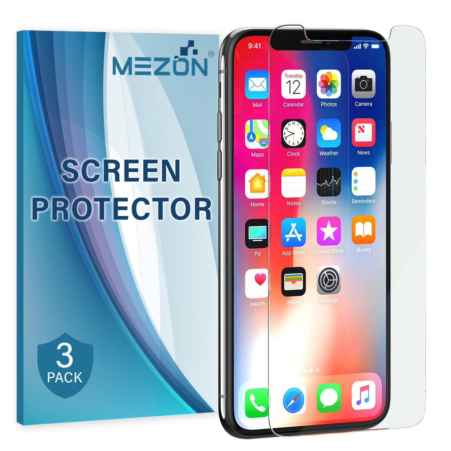 [3 Pack] MEZON Apple iPhone X (5.8") Ultra Clear Screen Protector Case Friendly Film (iPhone X, Clear)