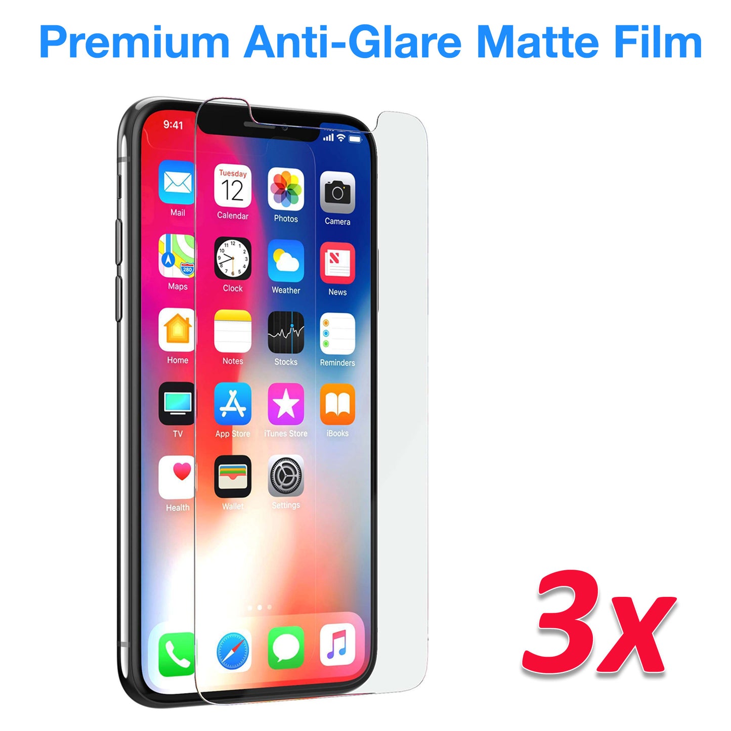 [3 Pack] MEZON Apple iPhone X (5.8") Anti-Glare Matte Screen Protector Case Friendly Film (iPhone X, Matte)